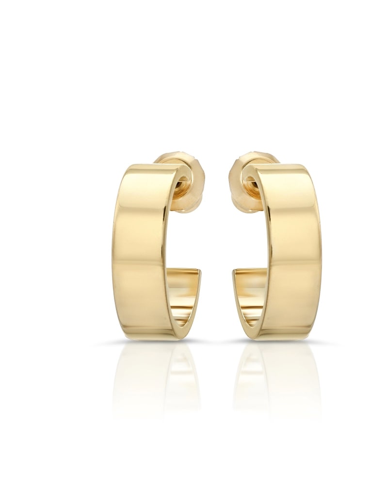 Front of a size one-size-fits-all Mini Cora Huggie Hoops Gold in Gold by Eklexic. | dia_product_style_image_id:282858